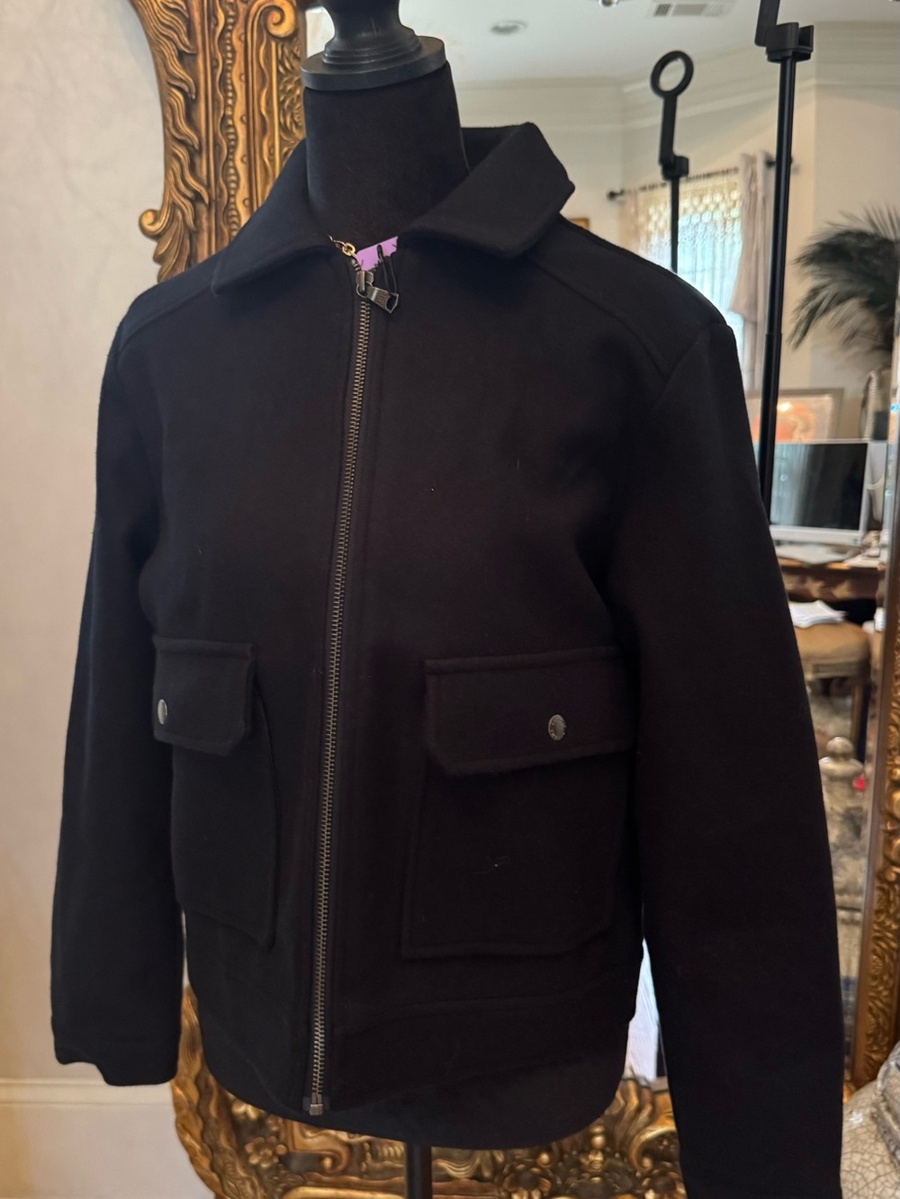 Banana Republic Black Zip-Front Wool Jacket
